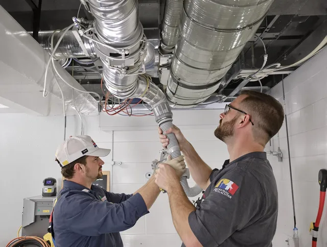 Hanson Air Duct Cleaning technician performing thorough AC duct cleaning in Hanson