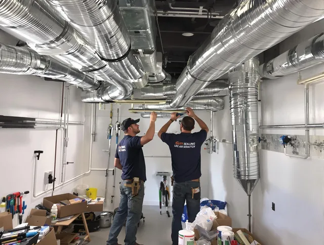 Hanson Air Duct Cleaning technician applying professional duct sealing solutions in Hanson