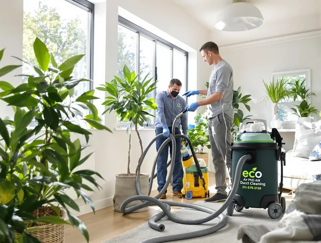 Hanson Air Duct Cleaning technician performing eco-friendly duct cleaning using sustainable methods in Hanson