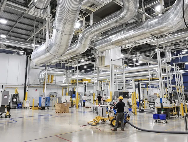 Hanson Air Duct Cleaning team performing comprehensive industrial duct cleaning at a large facility in Hanson